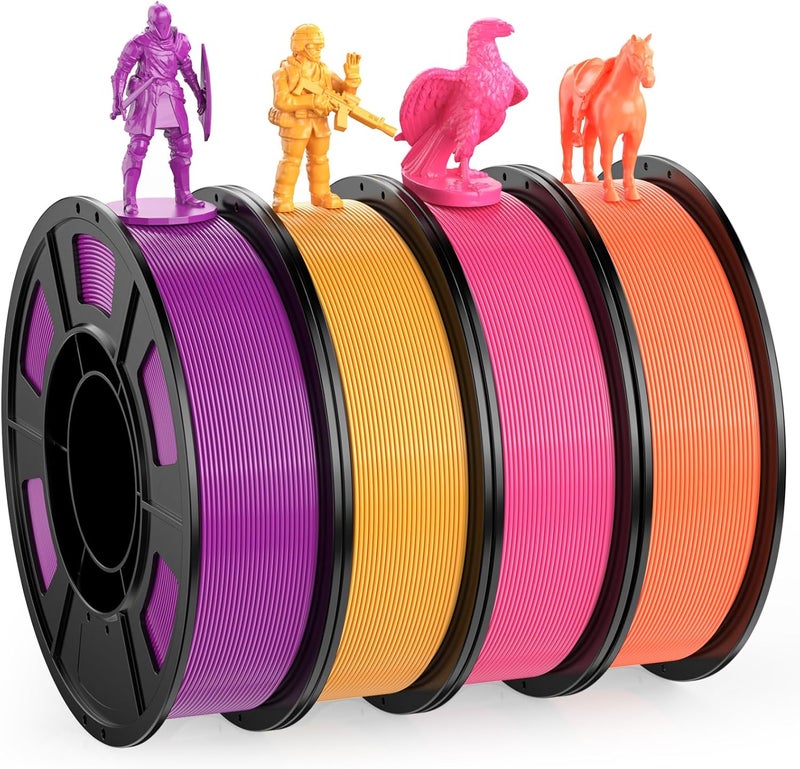 HEPHI3D 3D Printer PLA Filament Bundle 250g X 4 Spools, 1.75mm PLA Filament Pack 3D Printing Material, Bright Color Pink/Purple/Orange/Gold, PLA Filaments for Most FDM 3D Printer - Image 1